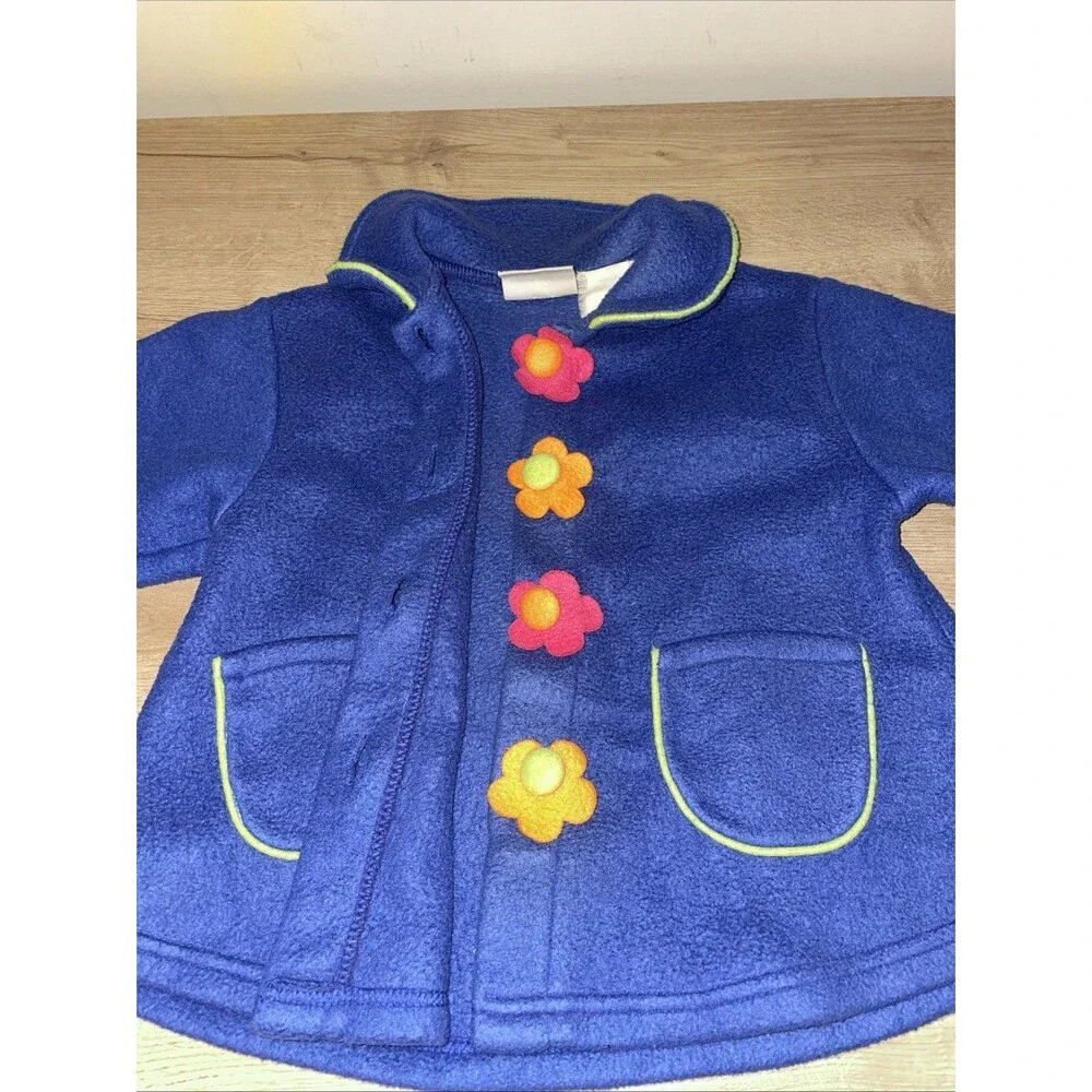 2 Cute 4 You Fleece Jacket Toddler Blue Peplum Flower Buttons Vintage 90s 2T